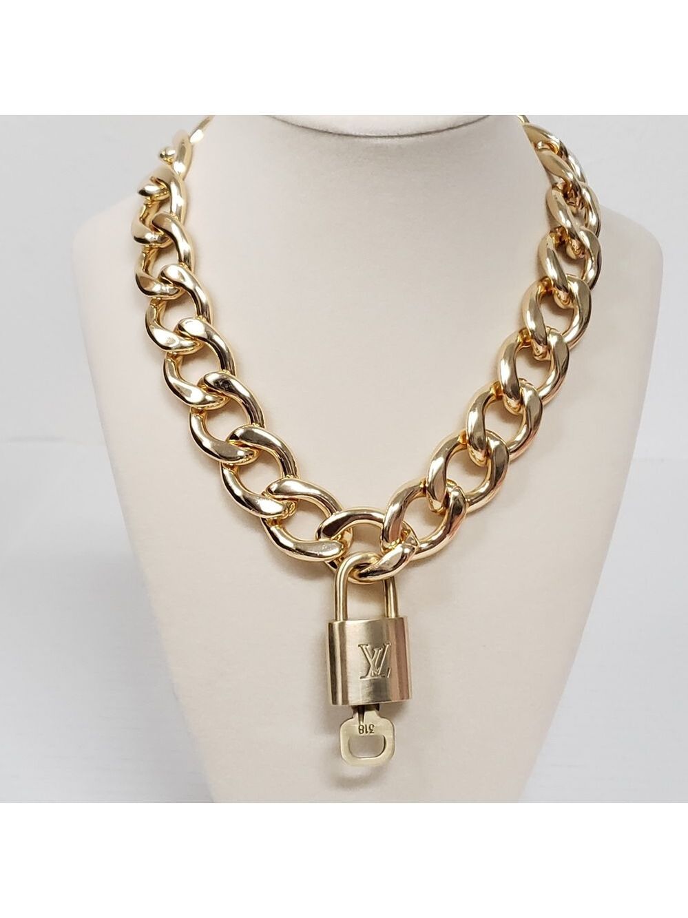 Authentic Louis Vuitton Lock & Key Gold with Unbranded Cuban Style Chain 092925